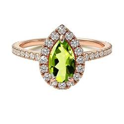 Gemsonclick Natural-Peridot Rose Gold Ring Birnenform Halo Letest Design Hochzeit Verlobung Handgefertigt und Modeschmuck 63 von Gemsonclick