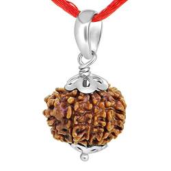 Gemsonclick Original zertifizierter neunseitiger 9 Mukhi Indonesia Rudraksha versilberter Anhänger, Andachtsschmuck für Männer und Frauen von Gemsonclick