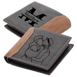 Gemszoo Personalisierte Geldbörse für Männer mit graviertem Foto Monogram Name Custom Herren Brieftaschen Linie Abbildung Geldbörse Bifold Leather Wallet für Vater Vater Husband Son BF, Stil 6 von Gemszoo