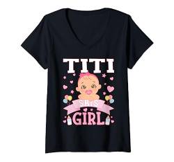 Damen Gender Reveal Titi sagt Mädchen passende Familie Baby Party T-Shirt mit V-Ausschnitt von Gender Reveal Baby Matching Family Set Party Team