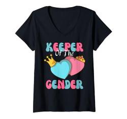 Damen Keeper Of The Gender Cute Reveal Baby Ankündigung Party T-Shirt mit V-Ausschnitt von Gender Reveal Baby Shower