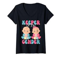 Damen Keeper Of The Gender Cute Reveal Baby Ankündigung Party T-Shirt mit V-Ausschnitt von Gender Reveal Baby Shower