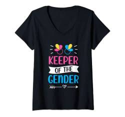 Damen Keeper of the Gender Baby Party Gender Reveal Ankündigung T-Shirt mit V-Ausschnitt von Gender Reveal Party Pink or Blue