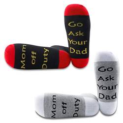 PYOUL 2 Paar lustige Socken "Mom Off Duty, Go Ask Your Dad", lustige Socken mit Sprüchen, Geschenk für Mama, Mom Off Duty, 38 von Generic Brands