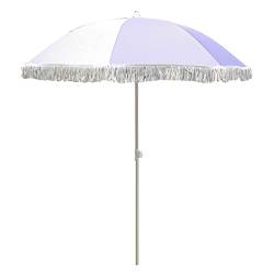 Φ1,8 m Garten-Sonnenschirm, 45° neigbarer, runder Regenschirm, modische Quaste, dekorierter Strandschirm, Outdoor-Terrasse-Tischschirm, 8 stabile Rippen, Violett von Generic