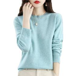 100% feste Wolle Kaschmir Pullover Frauen O-Neck Pullover Stricktop Damen Strickpullover, türkis, L von Generic