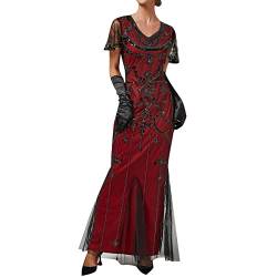 1920er Jahre Kleider für Frauen Flapper Kleid Vintage Pailletten Fransen Verkleidung Party Abschlussball Kleid, 032a-rot, XX-Large von Generic