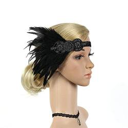 1920er Jahre Kopfbedeckung Feder Flapper Stirnband Toller Kopfschmuck Vintage Haarbänder Sport (Schwarz-1, Einheitsgröße) von Generic