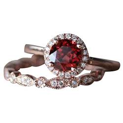 2 Stück Vintage Einzigartiger Ovalschliff Verlobungsring Rot Versprechen Ringe Zartes Design Ehering für Frauen Leicht Luxus Hochwertige Ringe für Teenager Mädchen, gold, 36 von Generic