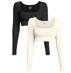 2-teiliges Crop-Top for Damen, gerippt, nahtlos, Workout, Übung, langärmlig, Crop-Tops, leichte Slim-Fit-Shirts (Farbe : A, Größe : S) von Generic