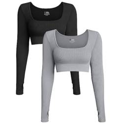 2-teiliges Crop-Top for Damen, gerippt, nahtlos, Workout, Übung, langärmlig, Crop-Tops, leichte Slim-Fit-Shirts (Farbe : F, Größe : M) von Generic
