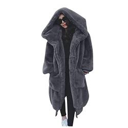 2023 Damen Wintermäntel Mode Übergröße Mantel Luxus Lange Jacke Mantel Damen Warm Kapuzen-Upgrade Mantel Outwear Damen Fleece gefütterte Jacke mit Kapuze, grau, 46 von Generic