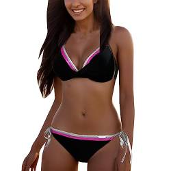 2024 Bikini Damen Set Zweiteiliger Badeanzug Bademode Bikini High Waist Bikini Sets Triangel Breites V Ausschnitt überkreuztes Sexy Push Up Sommerliche Damen-Bikini-Set von Generic