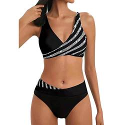 2024 Damen Bikini Set Zweiteiliger Badeanzug V Ausschnitt überkreuztes Bikini Bademode Bauchkontrolle High Waist Bikini Sets Swimsuit Push Up Strandbikini Triangel Breites Swimsuit von Generic