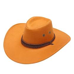 2024 neue Weihnachten Erwachsene Casual Solide Sommer Western Mode Cowboy Sonnenhut Breite Krempe Reise Sonne Kappe Hut Boxen für Männer Westernhut, Orange, Einheitsgröße von Generic