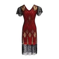 20er Jahre Kleid Cocktailkleid Damen, Glitzer Paillettenkleid Gatsby Kostüm Abendkleid Fransenkleid Runder Ausschnitt Vintage Kleider Karneval Party Outfit von Generic