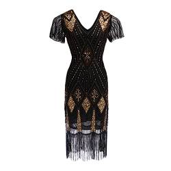 20er Jahre Kleid Cocktailkleid Damen, Glitzer Paillettenkleid Gatsby Kostüm Abendkleid Fransenkleid Runder Ausschnitt Vintage Kleider Karneval Party Outfit von Generic