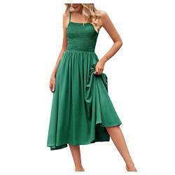 20er Jahre Kleid Langarm Kleid Damen Rockabilly Kleid Einfarbig Ärmelloses Plissee Quadratischem Kragen Midikleid Bequemes Schulterfrei Rückenfrei Spaghettiträger Kleid jeanskleid Damen (M, Grün) von Generic