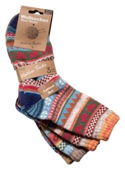 3 Paar bunte Wollsocken Norweger Socken Strümpfe Größe 39-42 Kuschelsocken Herz bunt gemustert Geschenkidee von Generic