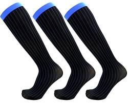 3er-Pack Herren-Socken, durchsichtig, Nylon, Spandex, Kleid, Schwarz und Blau gestreift (40 Denier), Einheitsgröße von Generic