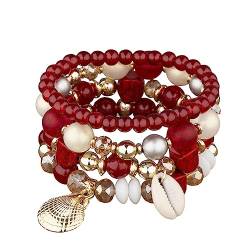 4 Stück böhmisches mehrlagiges Armband, Perlenkette, Set, elastisches Armband Hak246 (A, One Size) von Generic