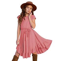 7–12 Jahre Retro-Kleidung, Kurze, kleine, Feste Rüschen, Schaukel, Rockabilly-Hülsen, Party, Vintage-Kleid, Kleider, Kleider, 3-jährige Mädchen-Geschenke (Pink, 7-8 Years) von Generic