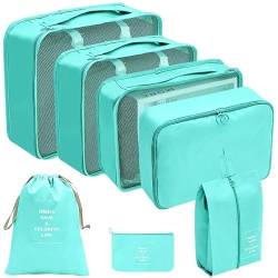 7 Set Packing Cubes, Travel Packing Cubes for Suitcases - Travel Bag for Travel Size Essentials Accessories, Compression Storage Shoe Bag, Clothing Underwear Bag, for Man & Women, Blau, Praktisch und von Generic