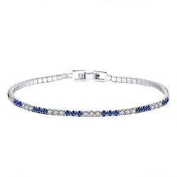 925 Sterling Silber 2 mm Zirkonia Tennis Armband Trendy Blau Weiß Farbe Kettenarmband für Frauen Geschenk-16,5 cm von Generic
