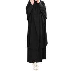 Abaya Muslim Damen, Damen Muslim Roben Lang Solid 2 Stück Jilbab Hijab Kleider Muslimische Frauen Lose Khimar und Röcke für Gebete und Ausflüge Langärm Zweiteilige Vollständige Abdeckung von Generic