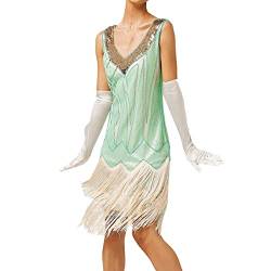 Abendkleid Damen 1920er Jahre Great Gatsby Kleid Damen Hochzeitskleid mit Pailletten Quaste Partykleid V-Ausschnitt Ärmellos Gatsby Abendkleid Festlich Ballkleid mit Quaste(G Hellblau,M) von Generic