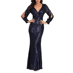 Abendkleid Damen Lang Schwarz - Glitzer Abendkleider Große Größen Kleid Langarm Glitzerkleid Sexy Cocktailkleid Pailetten Eng Ballkleid Elegant Curvy Pailettenkleider Für Festlich Hochzeit Party von Generic