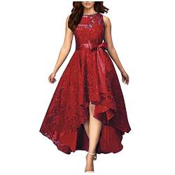 Abendkleid lang sexy Kleid Damen Kleid mit Hose drunter Einfarbig Spitze Patchwork Unregelmäßige Cocktailkleid Maxikleid mit Gürtel Slim Bodycon Kleid Lang Kleider Summer (XL, Verrotten) von Generic