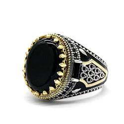 Achat Stein Männer Ring Reines 925 Sterling Silber Goldene Krone König Männlich Emaille Ring Vintage Handgemachte Schmuck Geschenk von Generic