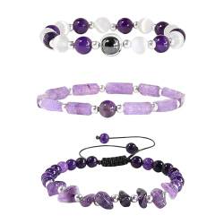 Amethyst Armbänder für Frauen Naturstein Perlenarmband Stress Angst Wassermelone Kristalle Opal Stretch Schmuck Geschenk für Frauen Armbänder Für Kinder Mädchen (Purple, One Size) von Generic