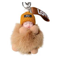 Anhänger Baby Ketten Taschen PomPom Schlüssel Cute Puppe Schlüssel Charme schlafende Schlüsselanhänger Je Schlüsselanhänger (A-019, One Size) von Generic