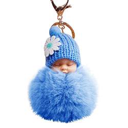 Anhänger Baby Ketten Taschen PomPom Schlüssel Cute Puppe Schlüssel Charme schlafende Schlüsselanhänger Je Schlüsselanhänger (Sky Blue, One Size) von Generic