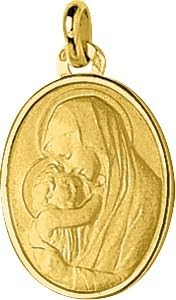 Anhänger: Medaille Jungfrau und Kind, massives Gold, 18 K, 750/1000, Maße: 2,0 x 1,4 cm, 1,95 g, Standard, Edelmetall, 18 Karat Gold von Generic