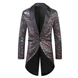 Anzug Herren Smoking Jacke Glänzende Pailletten Blazer Anzugjacke Slim Fit Party Magic Show Kleid Cosplay Kleid Mäntel Zirkus Kostüm Zirkusdirektor Uniform Pailletten Frack Jacke Mantel Glitzer Jacke von Generic