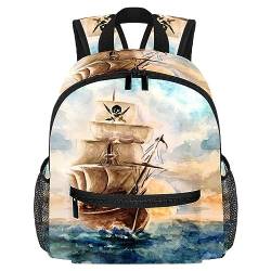 Aquarell gemalt Meer Pirat Schiff Muster Kleinkind Kind Jungen Mädchen Kindergarten Kinder Snack Kindergarten Schule Rucksack, mehrfarbig, 10x4x12 in von Generic