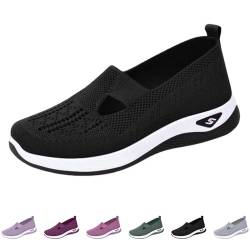 Arbeitshandschuhe Herren 2024 Sommer Slip-on-Sneaker für Damen gewebt orthopädisch atmungsaktiv weiche Schuhe zum Gehen Diabetiker-Schaumstoff-Schuhe freihändiges Einschlüpfen V-667 Black 37.5 von Generic