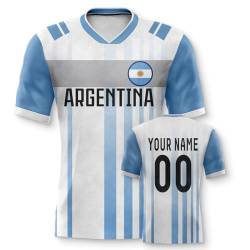 Argentinien Personalisiertes Weltmeisterschaft Fussball Trikot mit Ihrem Namen und Nummer für Herren Damen Kinder Casual Sport Fan T-Shirt Trikot Geschenk Blau von Generic