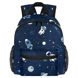 Astronaut Raumschiff Rakete Mond Schwarz Loch Sterne im Weltraum Kleinkind Kid Jungen Mädchen Kindergarten Kinder Snack Kindergarten Kindergarten Kindergarten Rucksack, mehrfarbig, 10x4x12 in von Generic