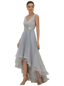 Asymmetrische ärmellose Abendkleider V-Ausschnitt Pailletten Kleid Cocktail Party Prom Kleid für Frauen, silberfarben, 34 von Generic