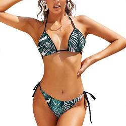 BALII Damen-Bikini-Set, Palmen, tropische Blätter, zweiteilig, Bademode, Neckholder, Badeanzüge, verstellbarer Kordelzug, Badeanzüge, Tropische Palmenblätter, L von Generic