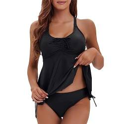 BBring Bikini Damen Set Mit Shorts,Tankini Damen Push Up,Damen zweiteilig Badeanzug Push up Bademoden bauchweg Tankini Set mit Hot Pants Drucken Badeanzug Bikini Sportlich(Black, XL) von Generic