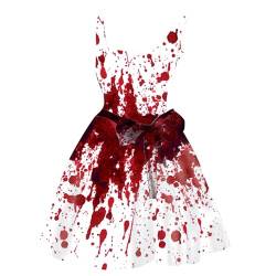 BBring Halloween Kleidung mit blutigem Aufdruck, lässig, Party, Rundhalsausschnitt, sexy, ärmellos (ZF-Red, L) Kleid Halloween Damen Gothic Kleid Damen Lang von Generic