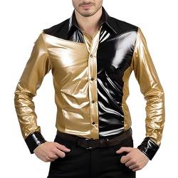 BBring Herren Hemd Langarm Grün,Freizeithemden Für Herren Kurz,Herren Hemd Langarm Freizeithemd Kariertes Hemd Business Hemd Kontrast Hemd mit Karomuster Herren Langarmhemd S-3XL(Gold, L) von Generic