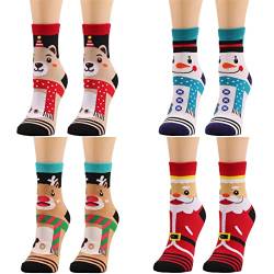 BBring Socken Weihnachten Frauen niedlichen plüsierten Ohr Weihnachtsdruck Socken Super weiche warme Socken (Red+Blue+Beige+Khaki, One Size) von Generic