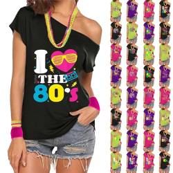 BBring T-Shirt I Love The 80,Karneval Kostüme,80er Jahre Kleidung Damen Top ich Liebe 80er Jahre lässig übergroße Damen Retro Parteien T Shirt Top(Black, XXL) 90er Jahre Accessoires Haare von Generic