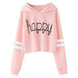 Baby Body Mädchen Kinder Casual Loose Active Full Sleeves Hoodies Sweatshirts mit Kapuze Kurzer Pullover Letter Print Striped Teen Crop Tops Girls Tops (Pink, 10-11 Years) von Generic